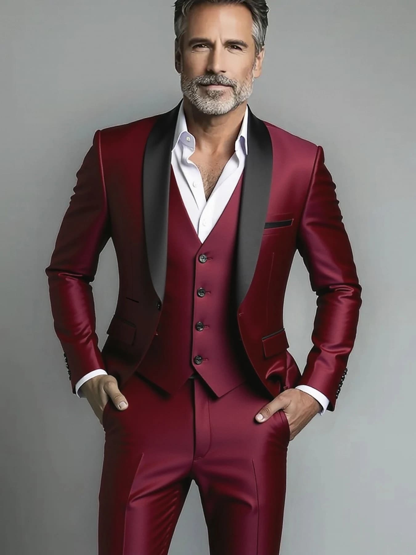 Men's Solid Color Three-Piece Formal Suit