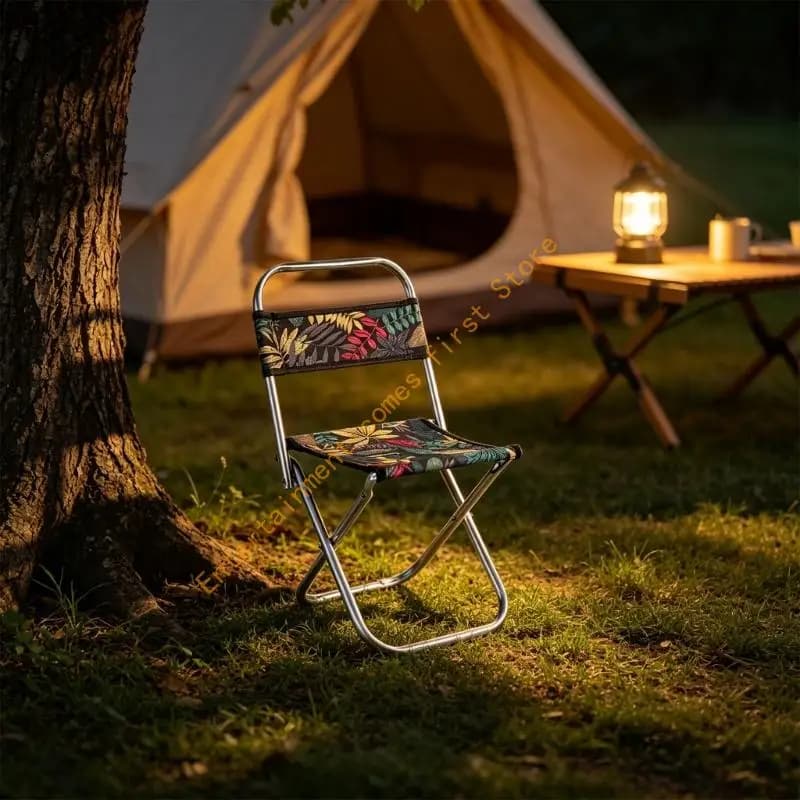 Camping Folding Stool with Backrest, Fabric and Metal Frame for Fishing, Event Seating, Park Breaks, Home Sitting, and Daily