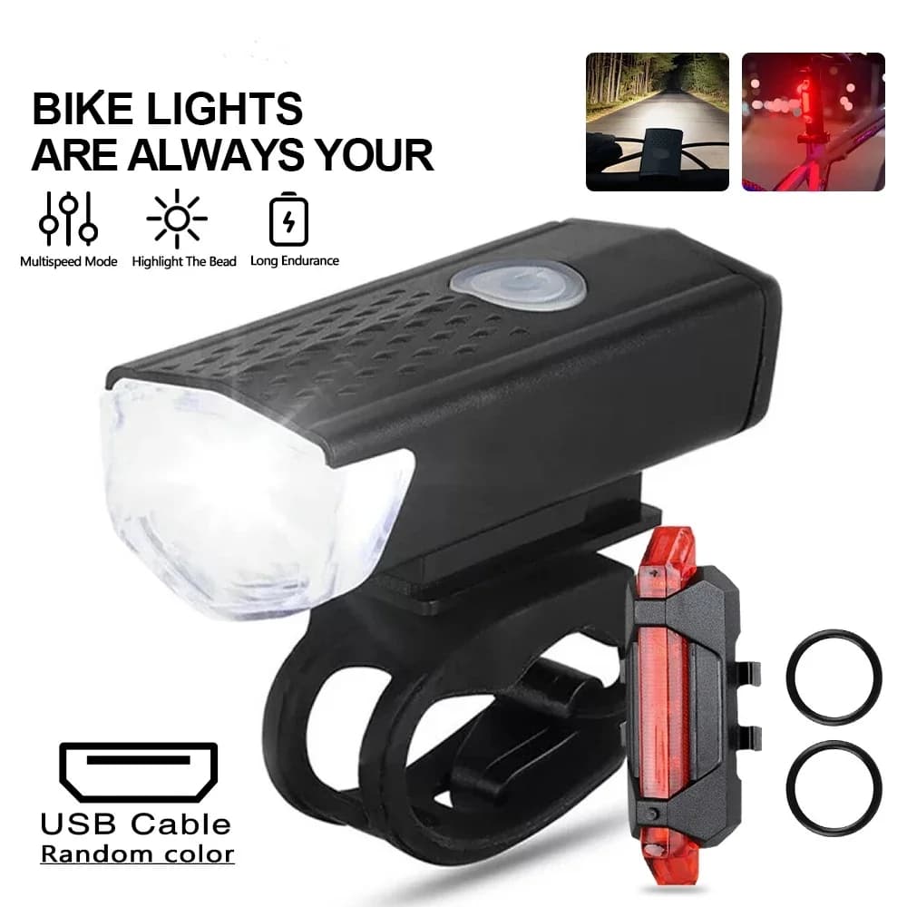 USB Rechargeable Bicycle Front and Rear Light Set