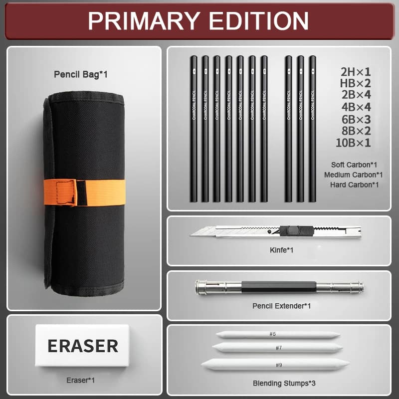 Sketch Pencil Set with Canvas Bag and Eraser