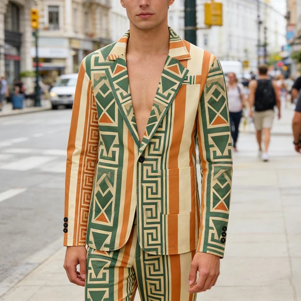 Men's Geometric Print Oversized Blazer