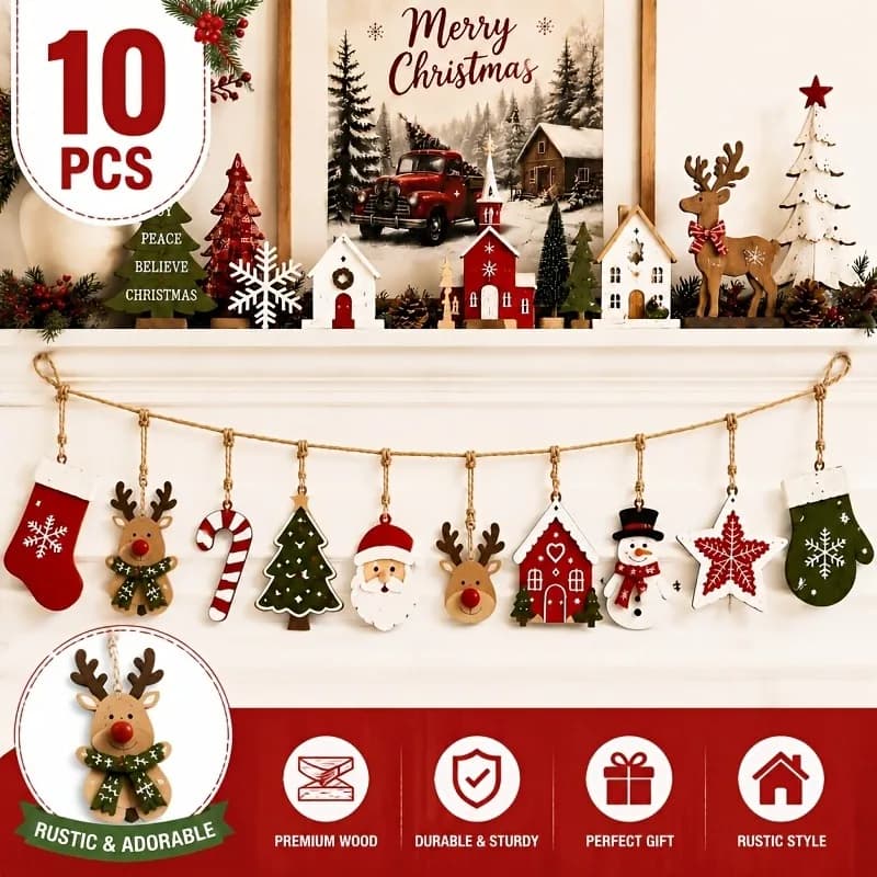 Christmas Wood Decorations Set