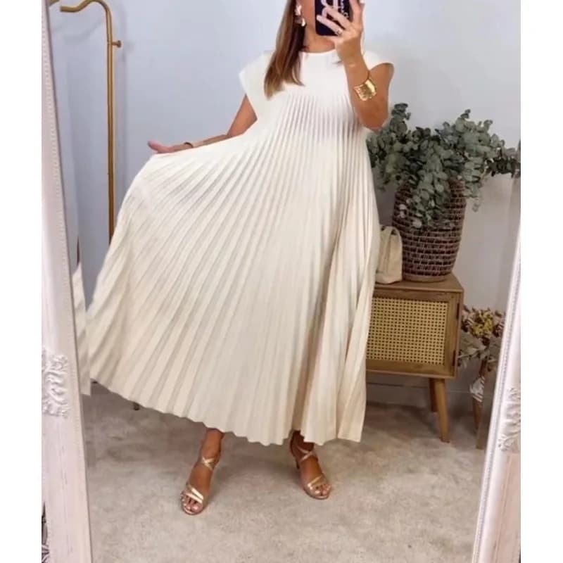 Women Dresses 2026 New fashion casual round-neck sleeveless pleated dress autumn spring women's clothing vestidoes
