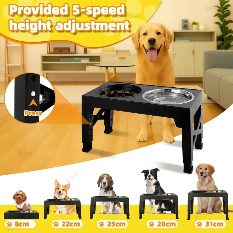 Adjustable Raised Dog Feeder with Stainless Steel Bowls