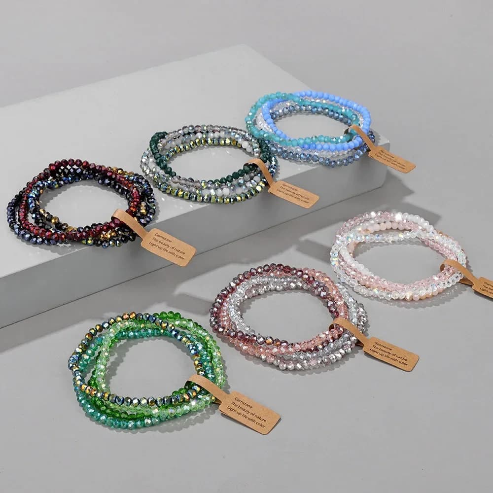Faceted Glass Bead Stretch Bracelets Set