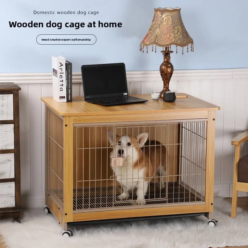 Wooden Dog Crate with Litter Box Pen
