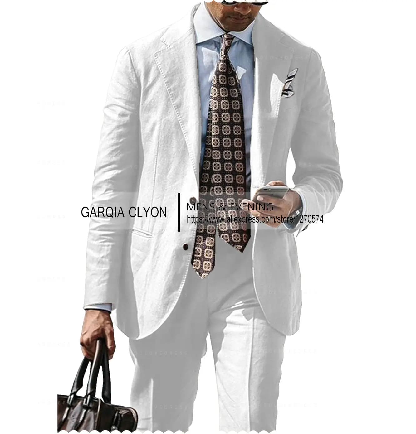 Men's Cotton Linen Casual Suit Jacket and Pants Set