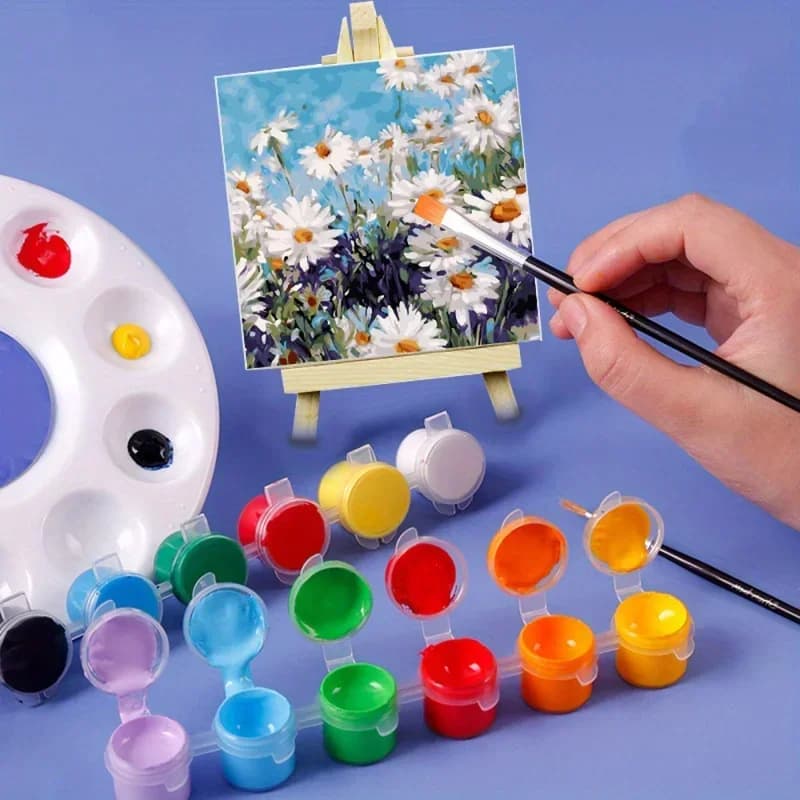 Kids Canvas Paint Set with Easel and Brushes