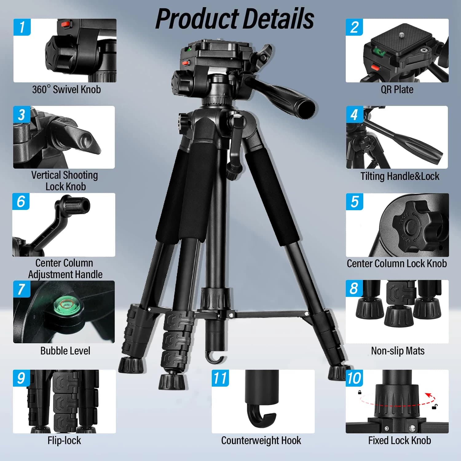 Heavy Duty Camera Tripod With Phone Holder