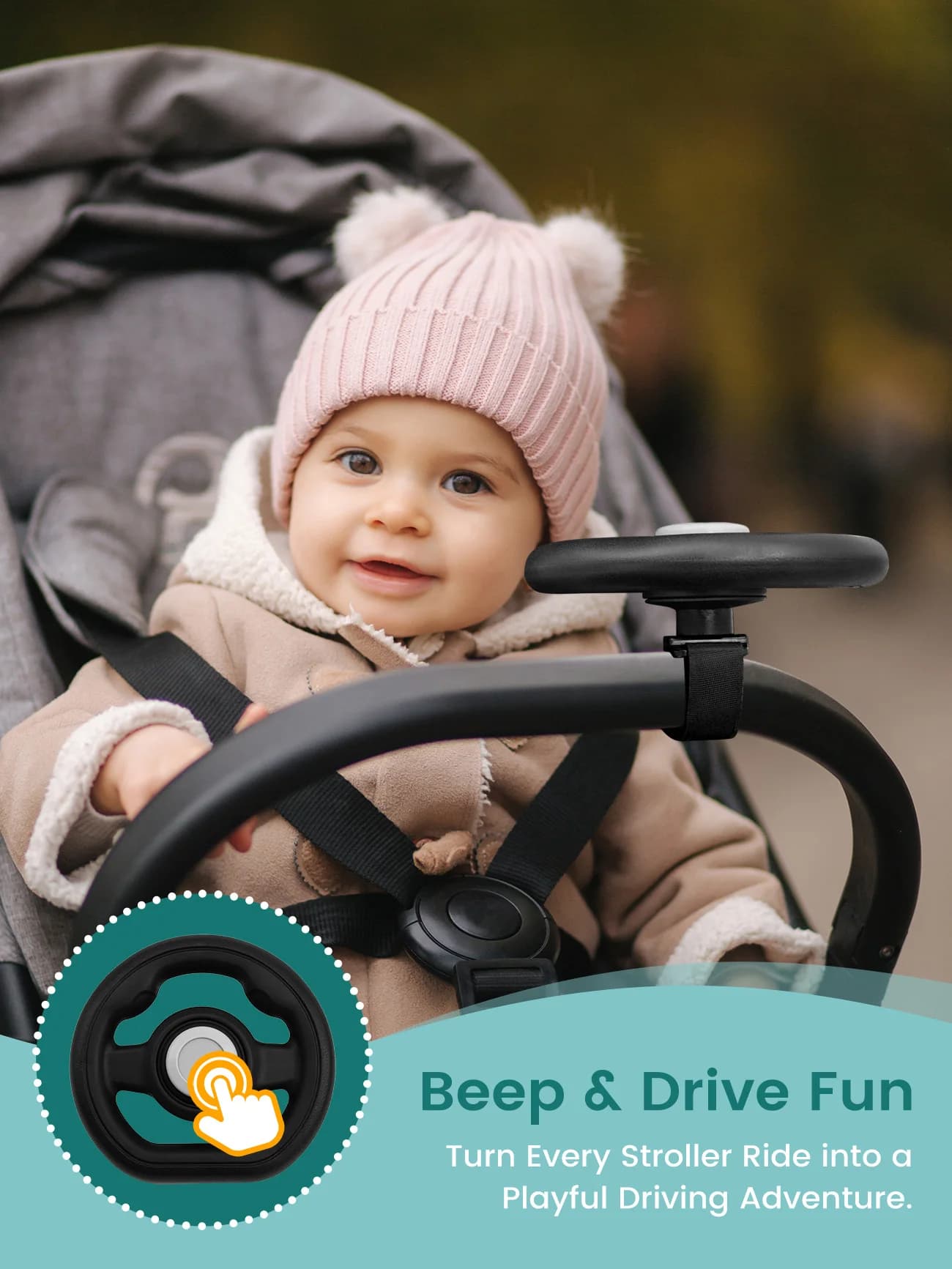 Baby Stroller Steering Wheel with Blanket Clips