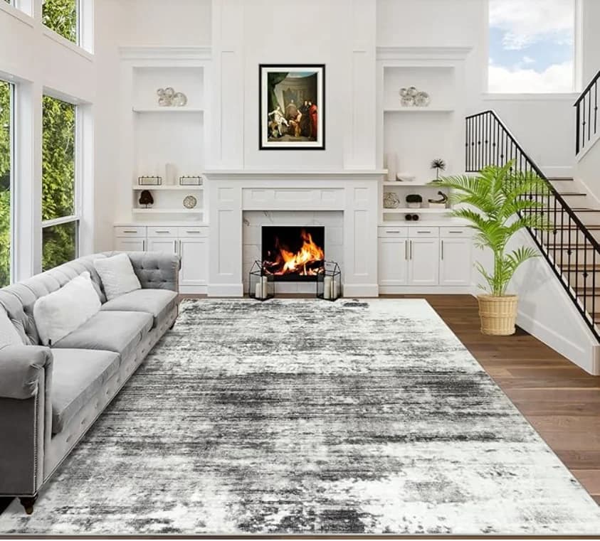 Modern Abstract Blue White Area Rug