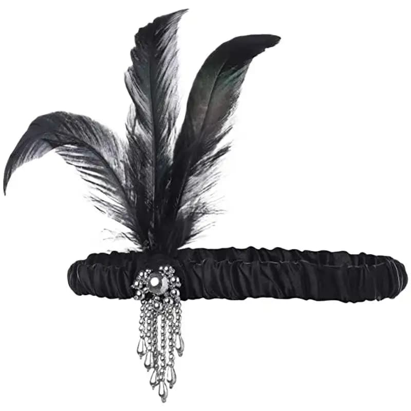 1920s Beaded Feather Hair Headband