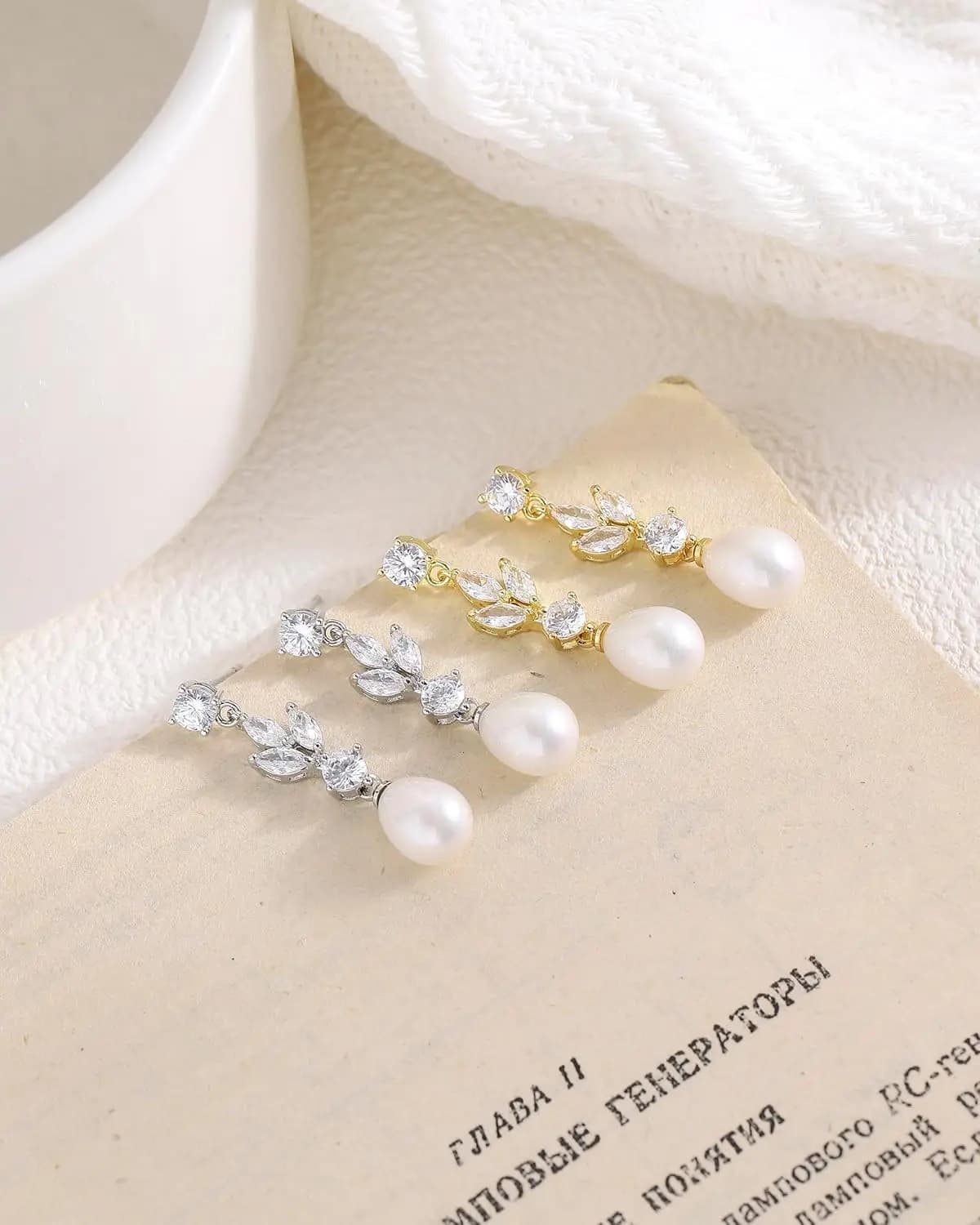 Pearl Drop Earrings with Zircon Accents