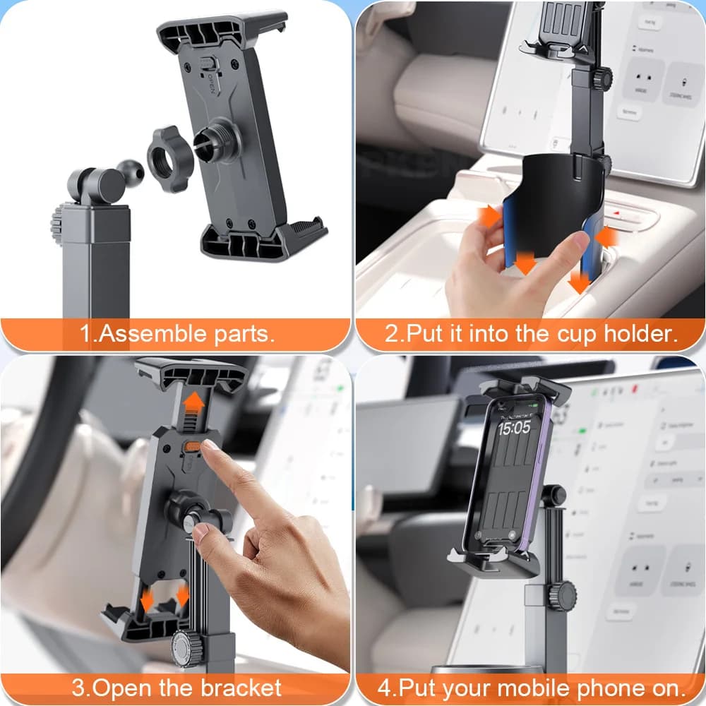 Car Phone Mount Flat Phone Mount for Cup Holders 360° adjustable For 4.7–14-inch iPhone Samsung Xiaomi smartphones and phablets