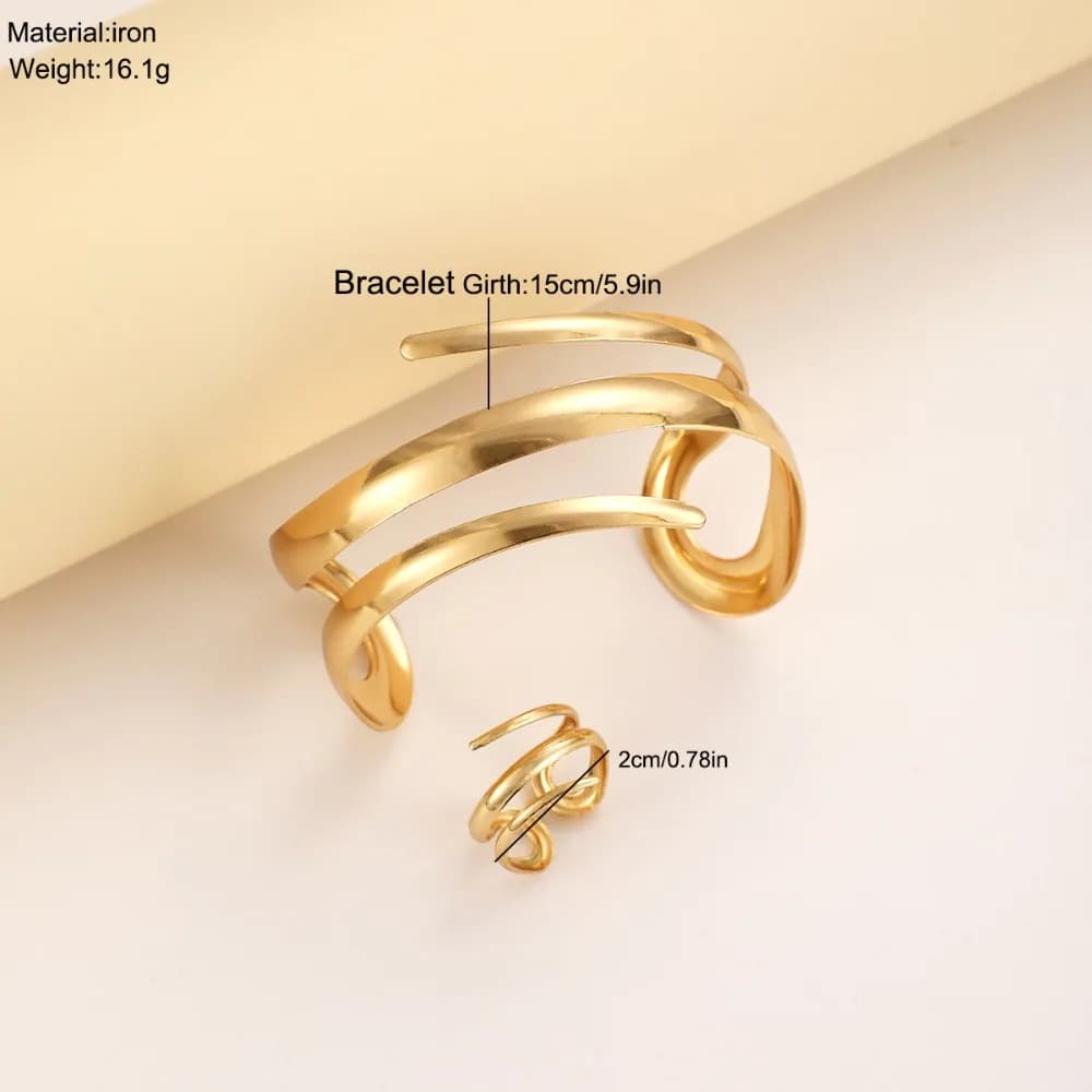 Gold Geometric Line Bracelet and Ring Set