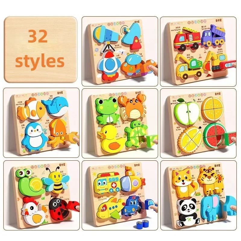 Wooden 3D Animal and Traffic Puzzle