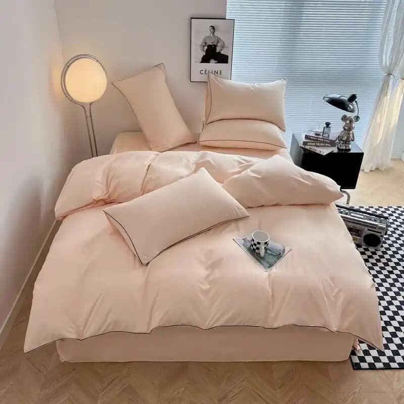 Black Bedding Set - Minimalist Queen/King Size Quilt Set 100% Cotton Plain Bed Cover Full Set (Includes Pillowcases)​