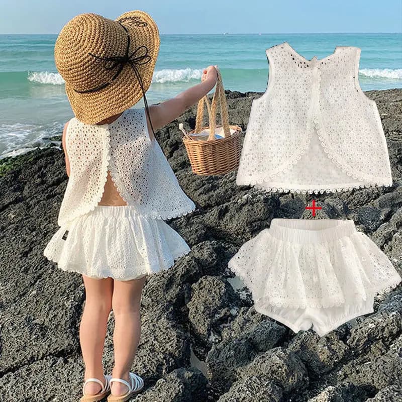 Baby Girl Summer Cotton Halter Vest Denim Shorts Set