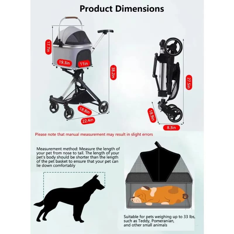 Pet Stroller for Small Dogs Cats Foldable