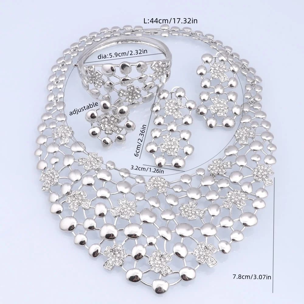 Elegant Jewelry Sets Dubai Silver Plated Jewelry Women Necklace Bracelet Earrings Ring Bride Wedding Party Accessories