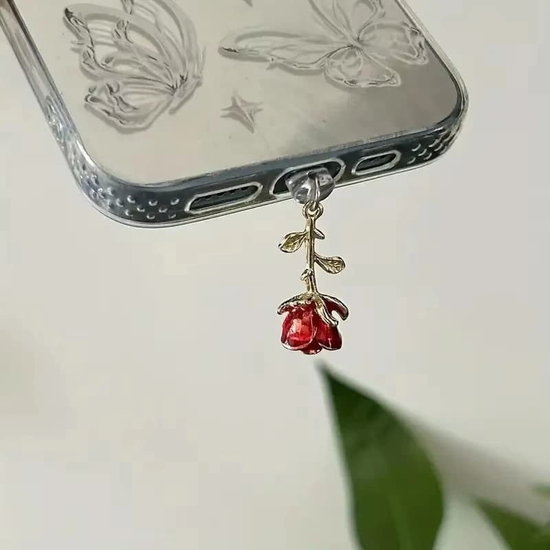 Red Rose Dustproof Phone Plug Accessory