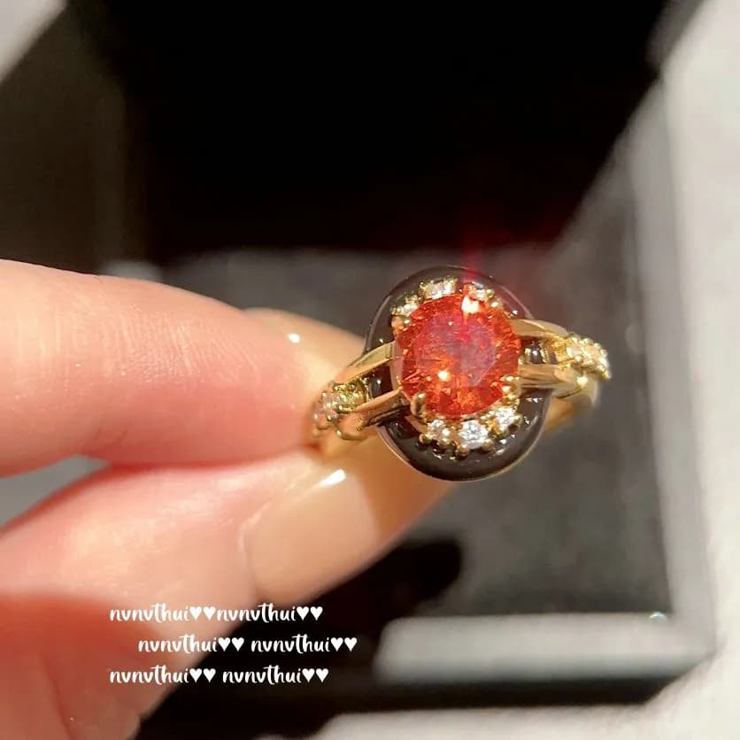 Lab Ruby Enamel Ring Round Cut Gold Plated