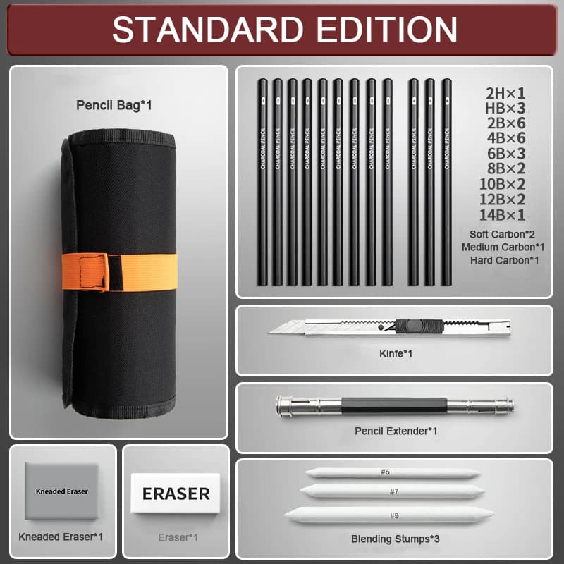 Sketch Pencil Set with Canvas Bag and Eraser