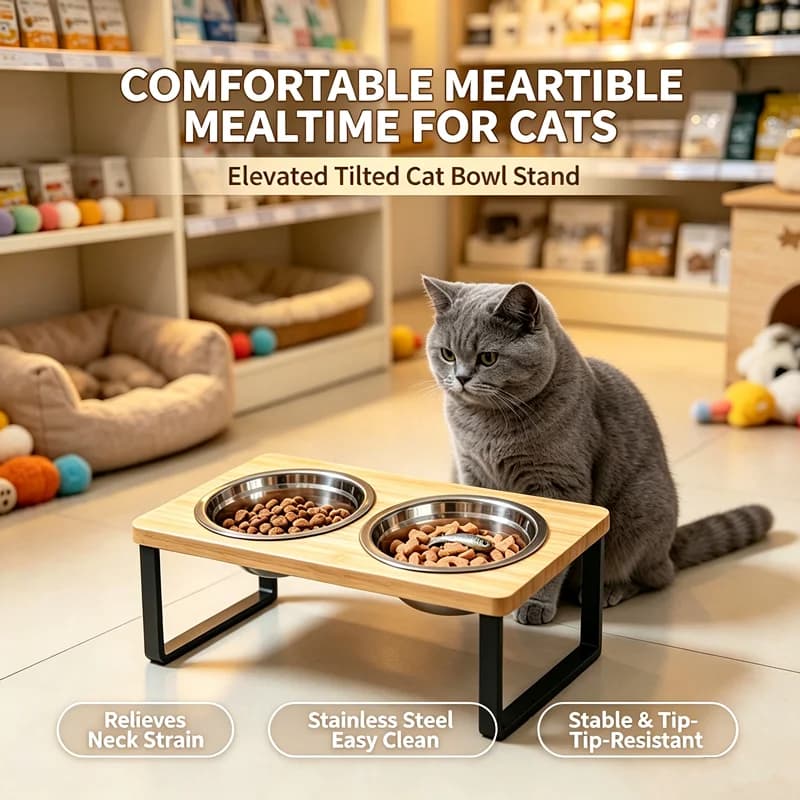 Elevated Pet Feeder with Tilted Stainless Steel Bowls