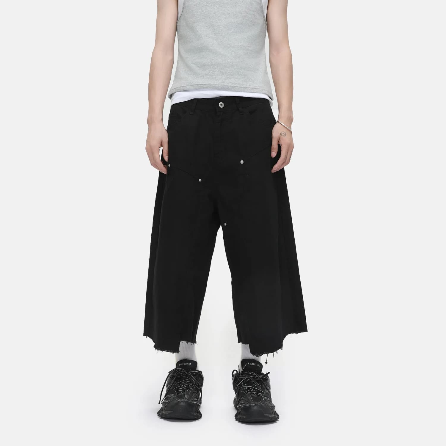 Men's Clothing | Tooling Logging Rough Edge Pure Cotton Loose and Simple Seven-point Denim Casual Pants