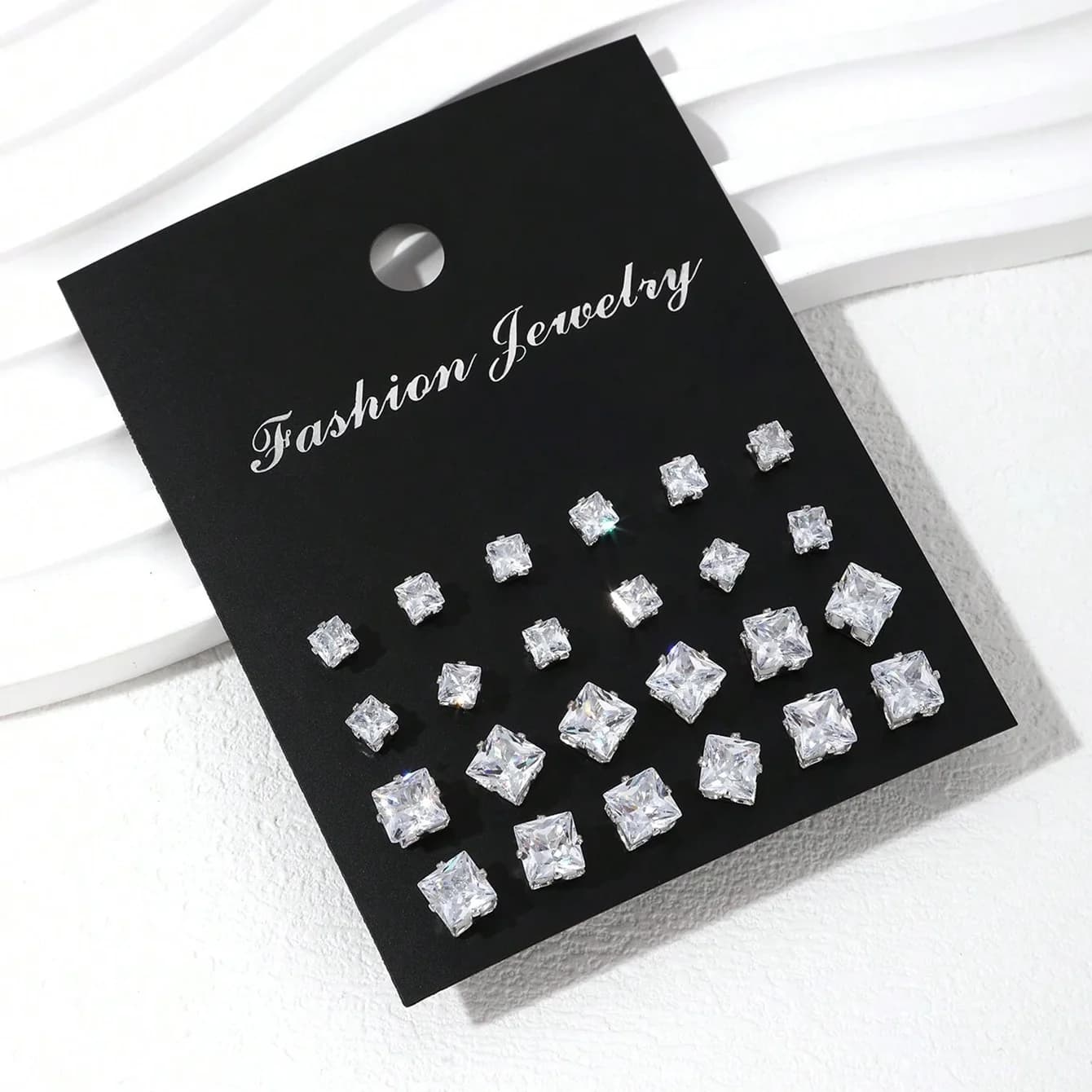 Zirconia Stud Earrings Set, 12 Pairs