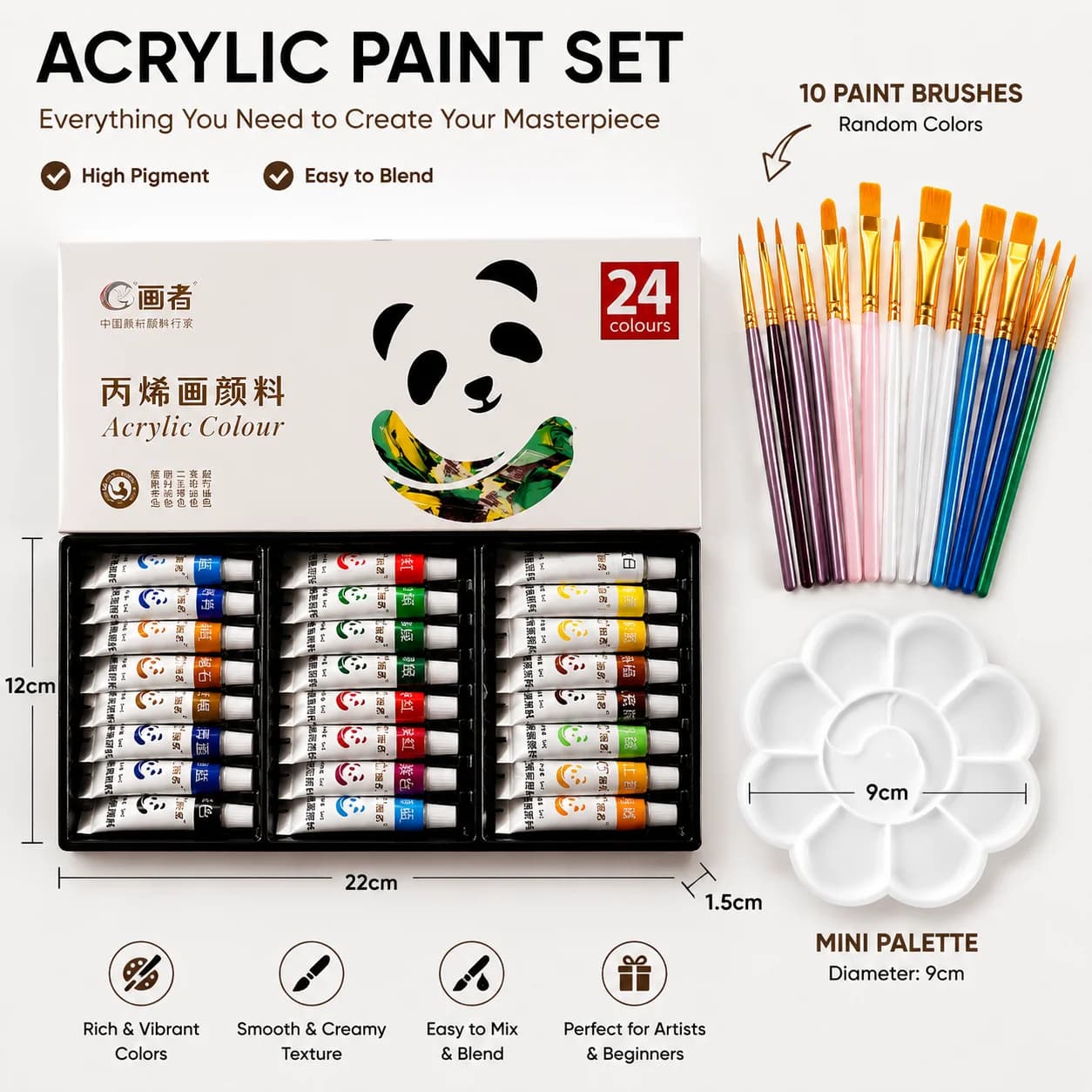 Acrylic Paint Set With Brushes And Palette