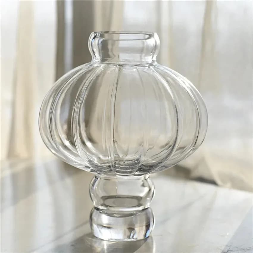 Glass Lantern Vase with Vertical Stripes