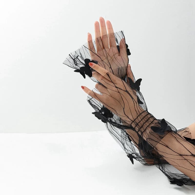 nail art photographic props sexy black lace  mesh sleeve shooting decoration hollow transparent long glove Manicure showing tool