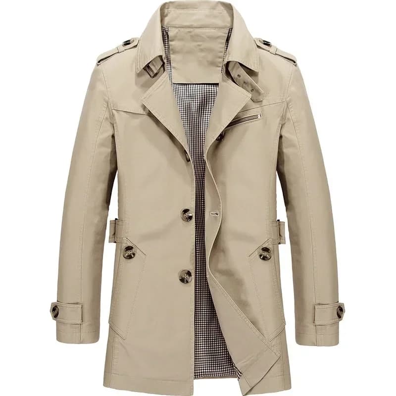 Men's Cotton Blend Windbreaker Trench Jacket