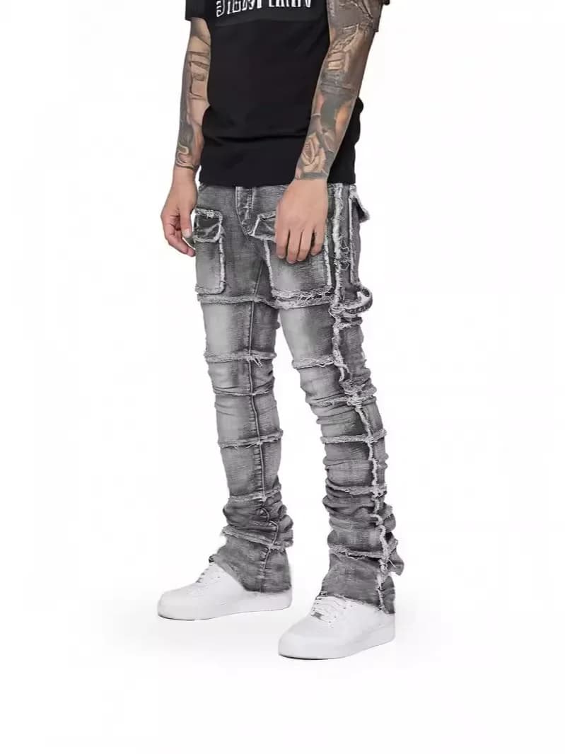 Men's Workwear Jeans with Elastic and Patches