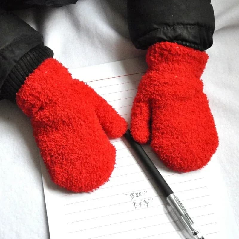 Kids Solid Color Furry Winter Mittens
