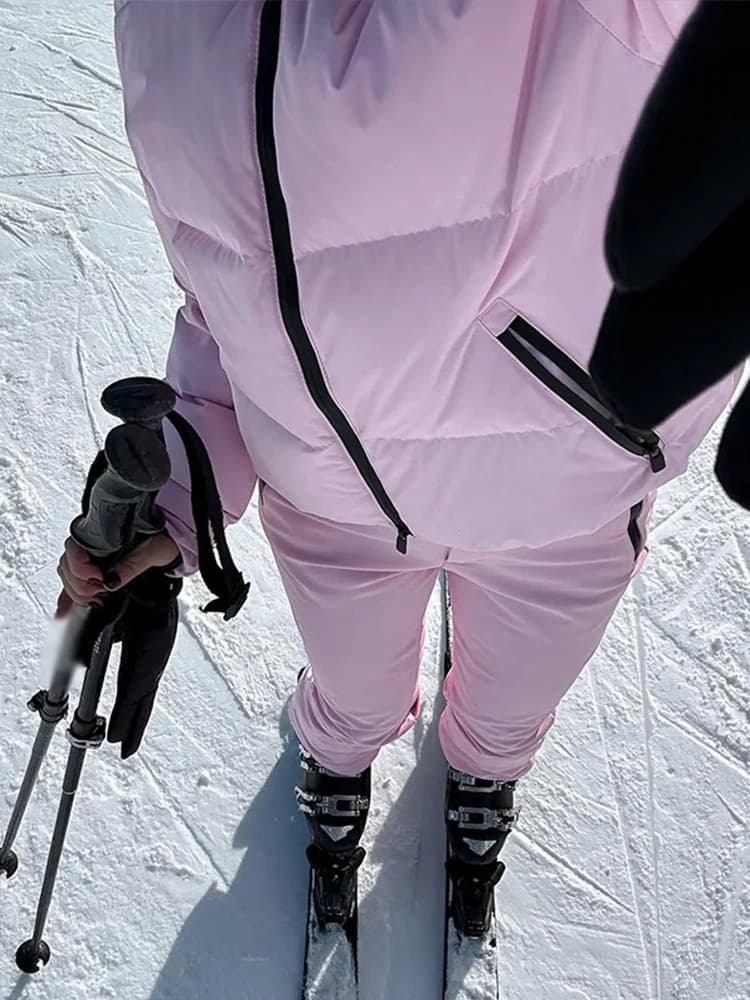 Women's Hooded Ski Suit with High-Waist Pants