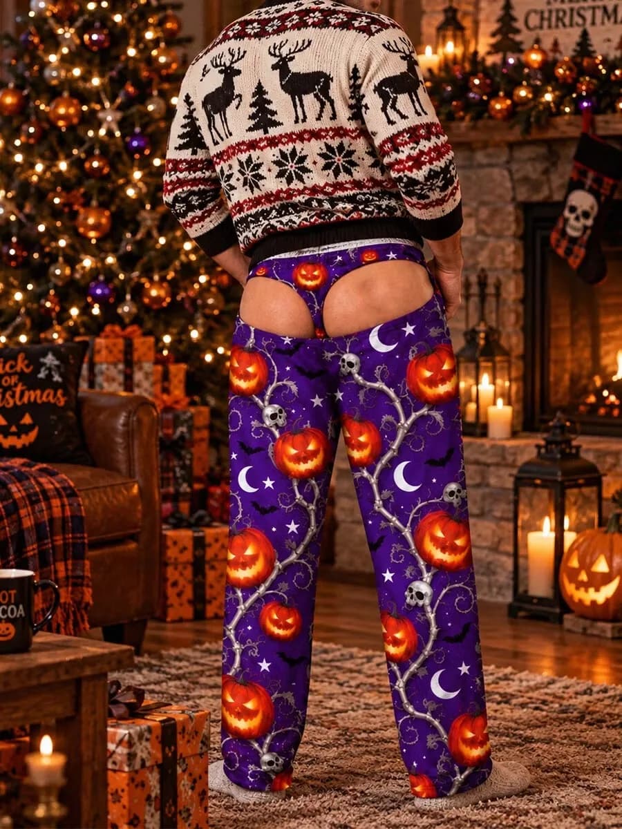 Men's Pumpkin Skull 3D Print Lounge Pants