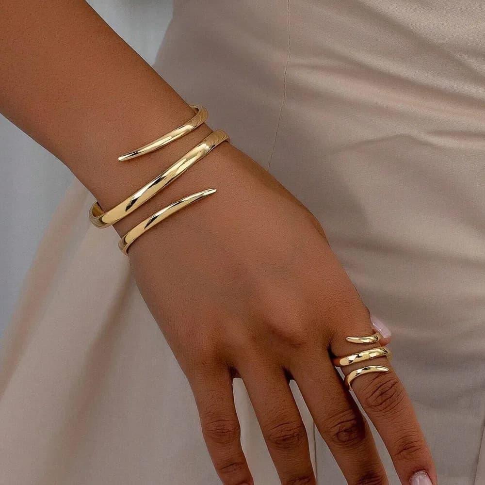 Gold Geometric Line Bracelet and Ring Set