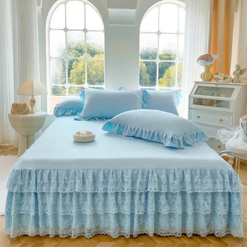 Three Layer Gauze Lace Bed Cover with Ruffled Edge