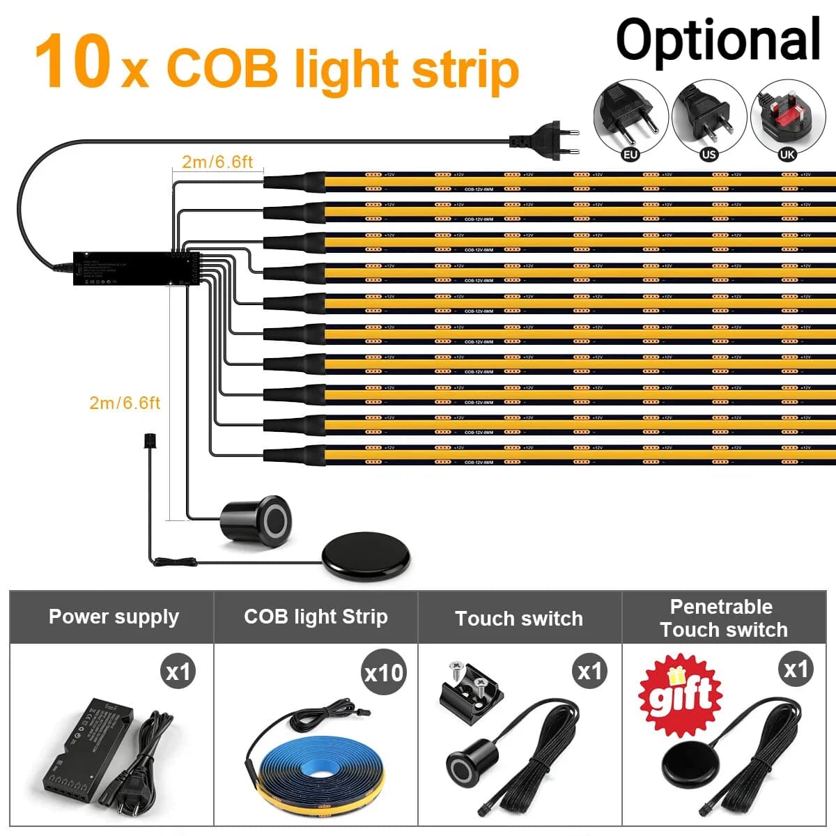 LED Strip Light Kit 2-10 PCS Linkage Lighting EU US UK Black PCB Board With Embedded Touch Switch & Touch/Hand Scan Panel Switch