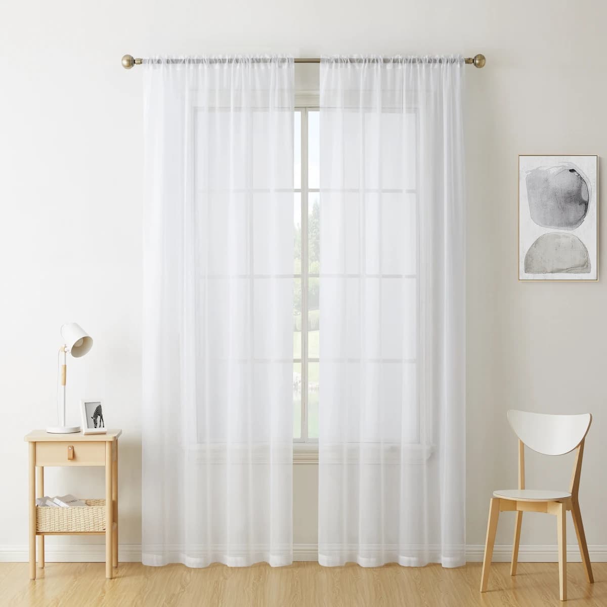 Sheer White Curtain Panels with Rod Pocket