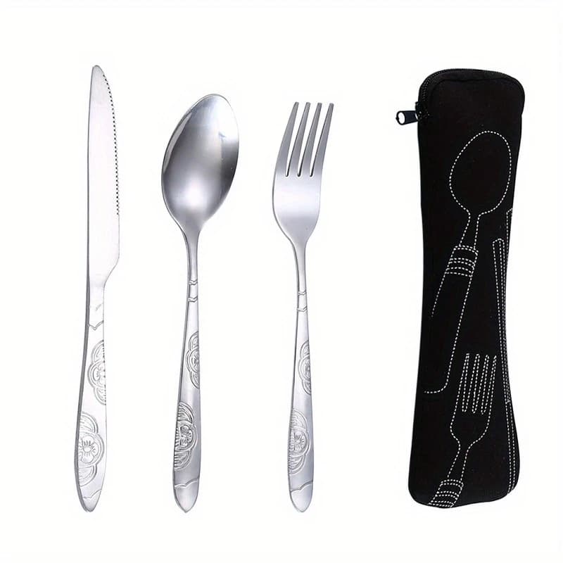 Portable Dinnerware Set with Stainless Steel Cutlery
