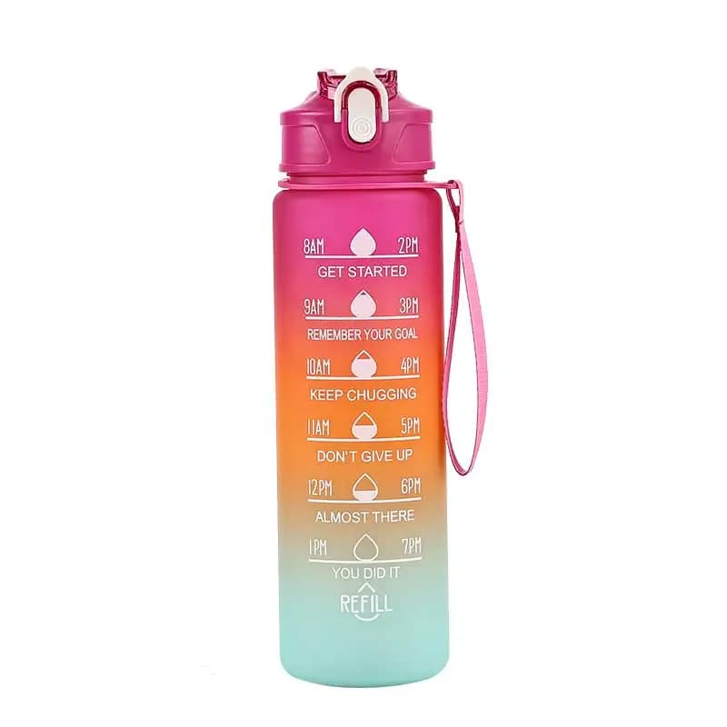 Sports Water Bottle with Time Tracker and Straw