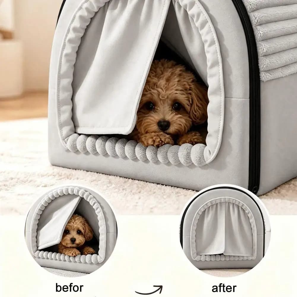 Enclosed Pet House with Door Curtain