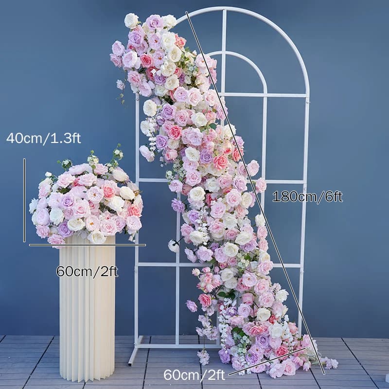 Wedding Backdrop Decor Table Centerpiece Flower Ball Pink Purple Rose Peony Greenery Hang Floral Row Banquet Prop Window Display