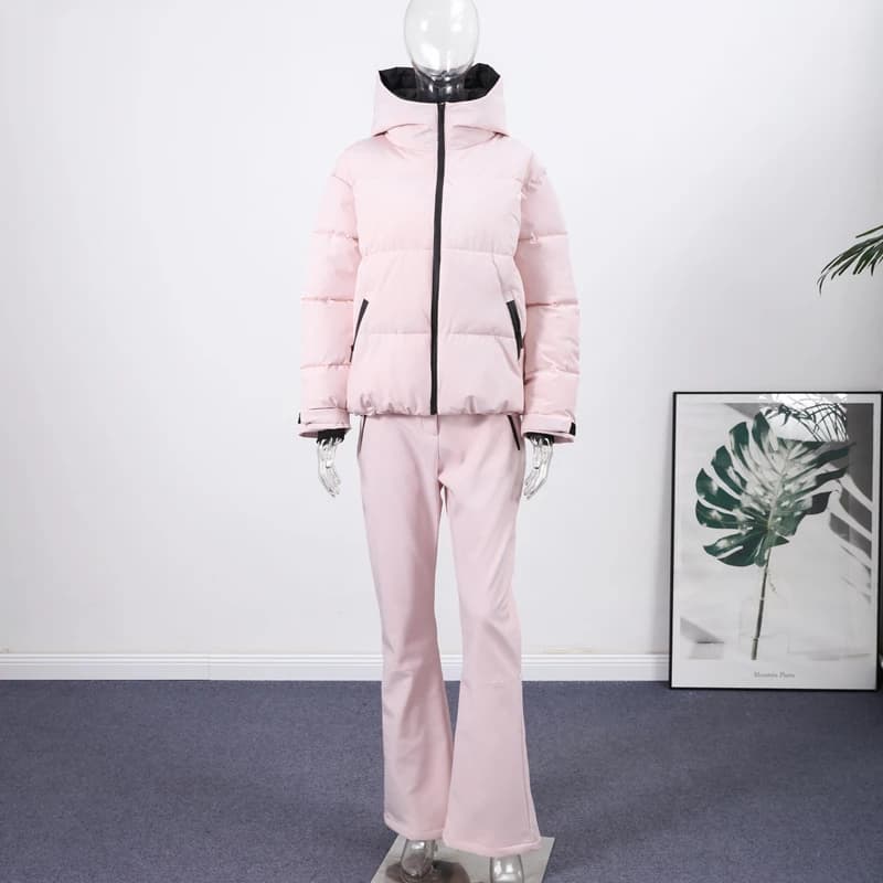 Women's Hooded Ski Suit with High-Waist Pants