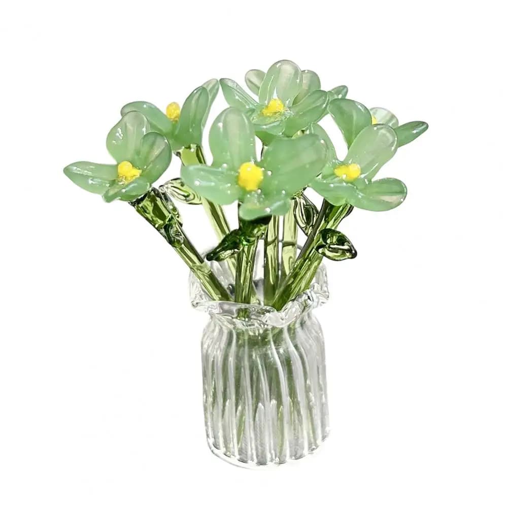 Hand-Blown Glass Flower Bouquet with Vase