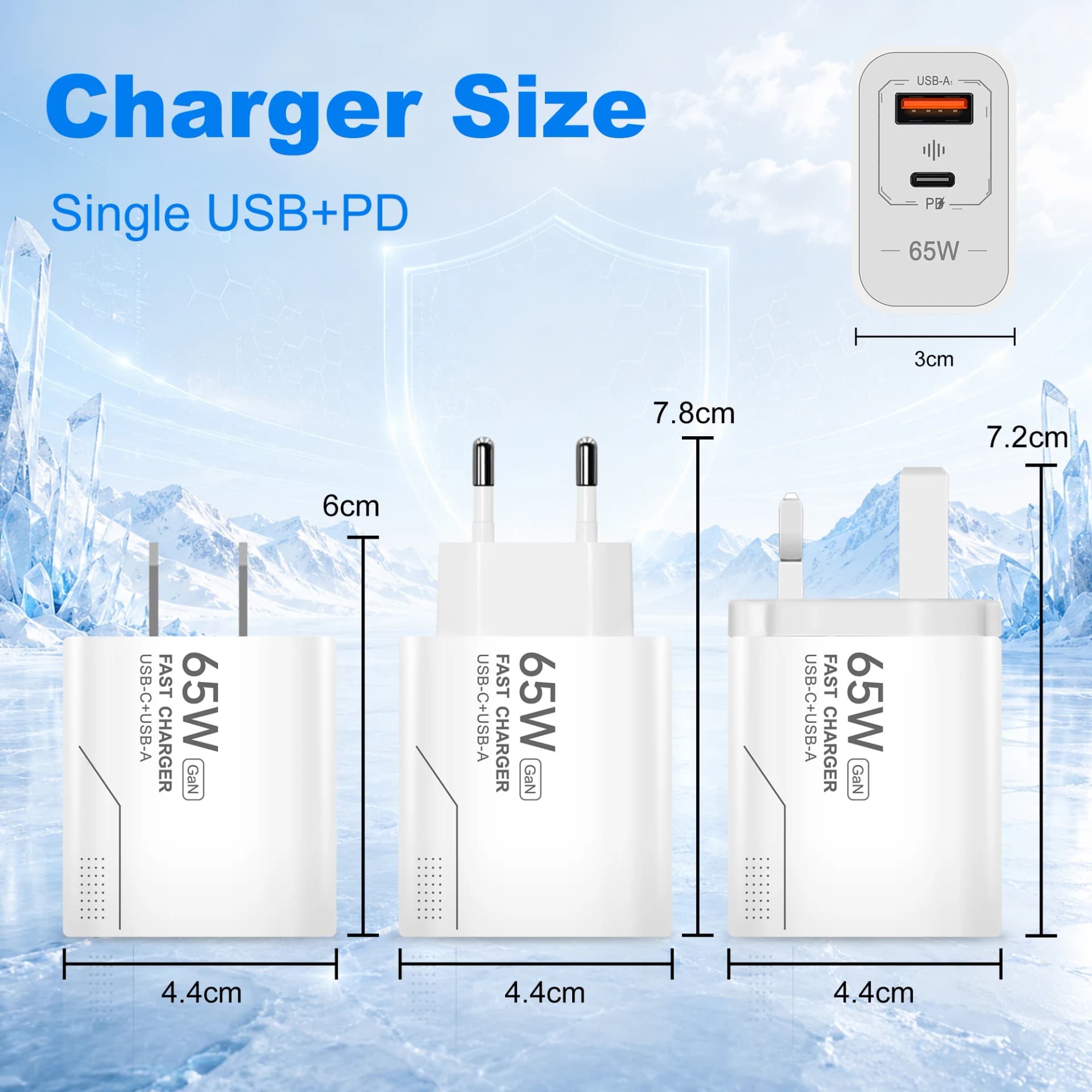 65W GaN USB C Charger 2-Port Fast Charging Phone Charger Power Adapter For iPhone Samsung Xiaomi Type C EU/US Plug Wall Charger