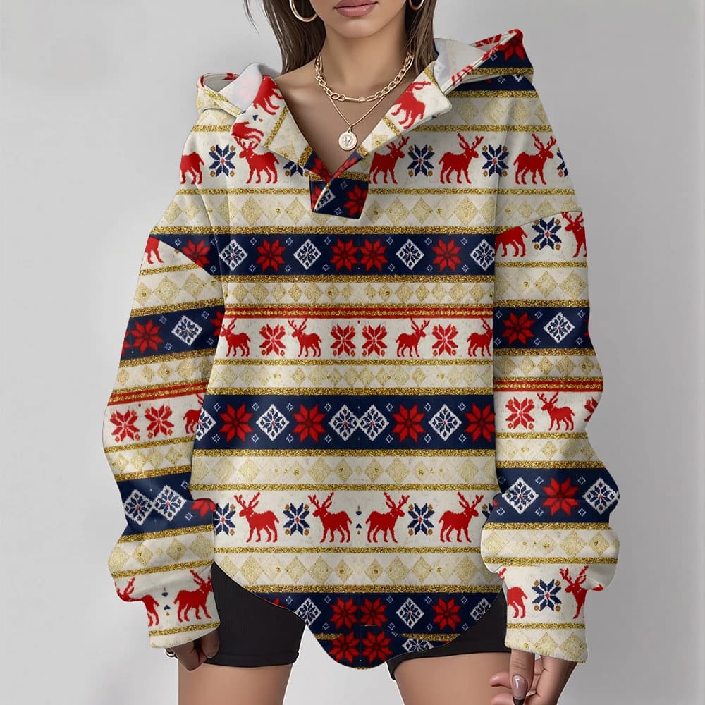 Casual Oversized Snowflake Pullover Hoodie